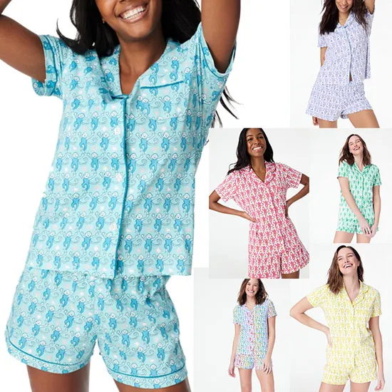 Overall-Nachtwäsche mit C-Ausschnitt und Herz-Aufdruck für Damen