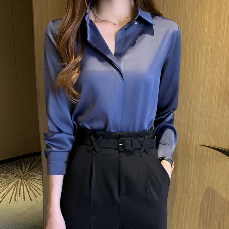 Silk Long Sleeve Office Ladies Satin Silk Shirt