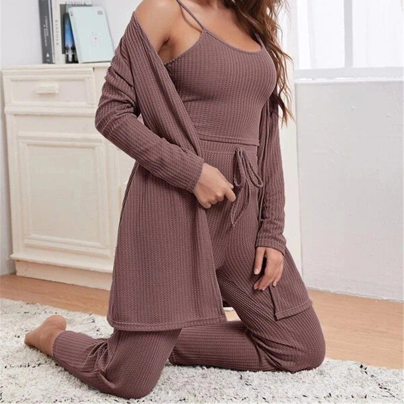 Hot Sale Three-Piece Robe Pajamas Women′s Home Wear Casual Sleepwear