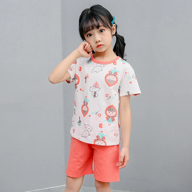 New Style Summer Girl Boy Nightwear Cartoon Printing Pajamas Shirt and Shorts 2PCS Fashionable Sweet Cotton Children Homewear Wholesale Kids Sleepwear