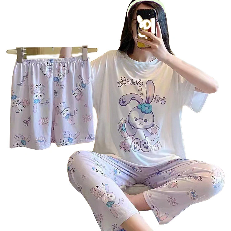 Cartoon Cute Crewneck Outer Wear Three-Piece Set Home Pajamas Leisure Wear Nightdress