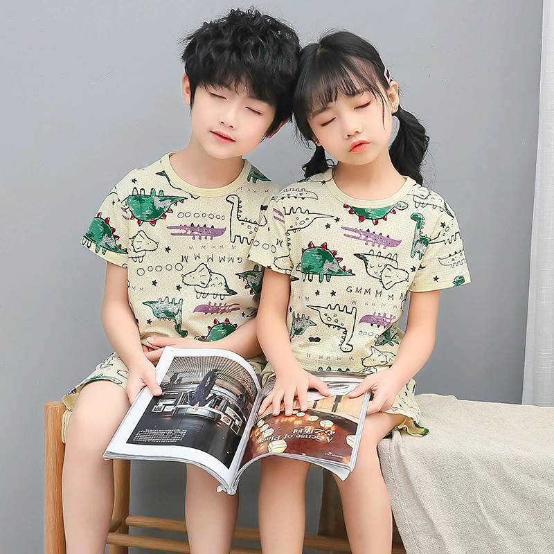 New Style Summer Girl Boy Nightwear Cartoon Printing Pajamas Shirt and Shorts 2PCS Fashionable Sweet Cotton Children Homewear Wholesale Kids Sleepwear