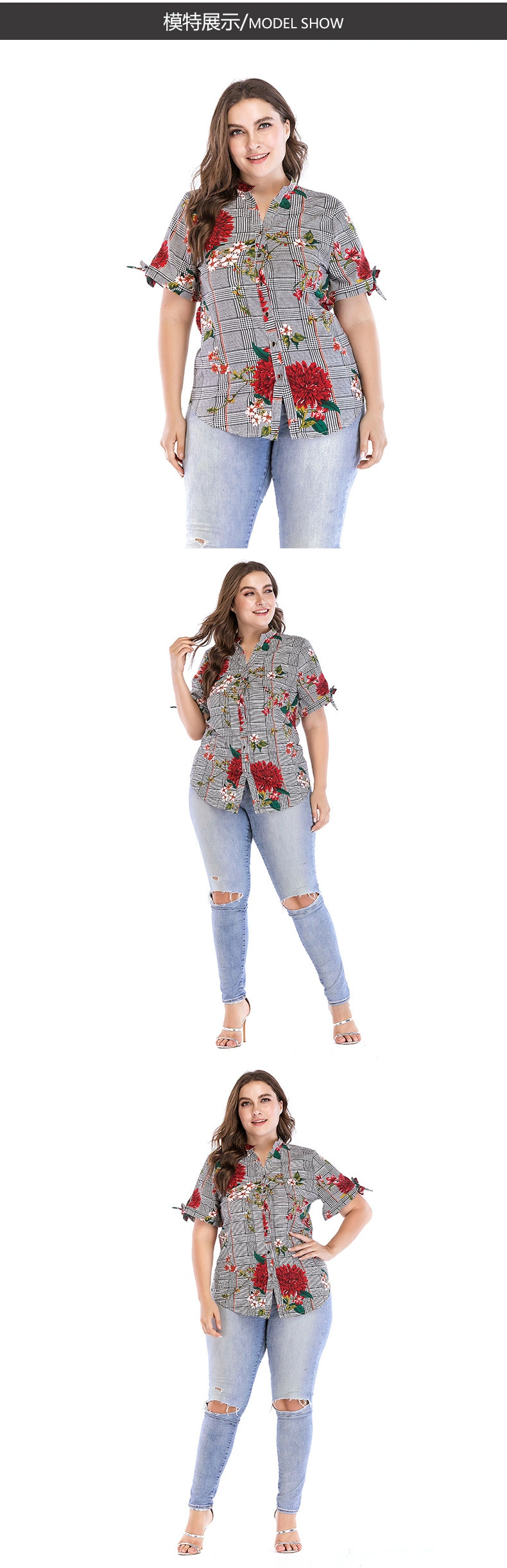 Lady Plus Size Embroidered Button Down Tops Long Sleeve Peasant Casual Loose Tunics Fall Blouse Shirts for Women