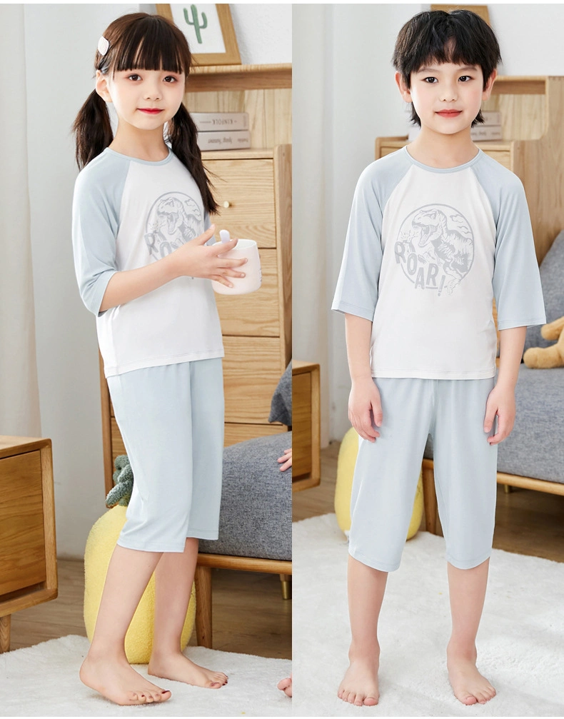 Pajamas Pyjamas Home Textile Clothing Clothes T-Shirt and Short Set Sleepwear for Kids Spring Summer Wholesale