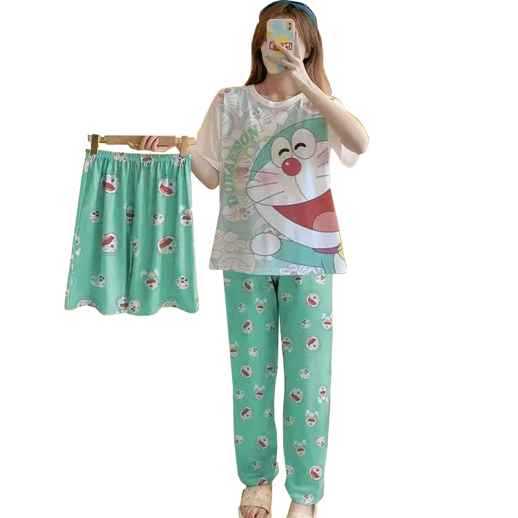 Cartoon Cute Crewneck Outer Wear Three-Piece Set Home Pajamas Leisure Wear Nightdress