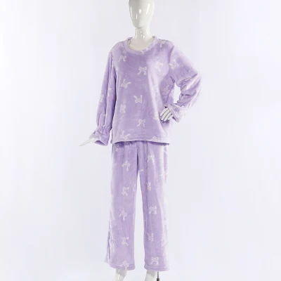 Mode Schöne Korallen Fleece Weichen Dicken Winter Urlaub Anzug Frauen Nachtwäsche Frauen Pyjama Set