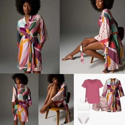 Fabrik China OEM Top Qualität Neues Design Heißer Verkauf Frauen Damen Nachtwäsche Seidenpyjamas Sets Kimono Kurze Robe Nachtwäsche