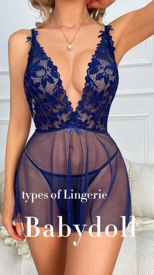 Set Nuisette Femme Longue Dentelle Frauen Neckholder Chemise Kleid Boudoir Nachthemden Sexy Dessous Spitze Babydoll Mesh Nachtwäsche